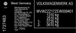 Plaque constucteur Volkswagen