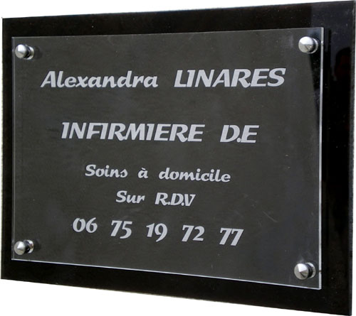 Plaque professionnelle transparente plus support plexi noire