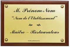 Plaque professionnelle laiton + support bois exotique